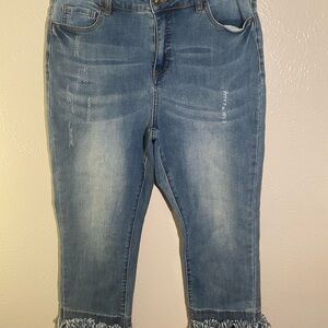 John Mark Blue Cropped Frayed-Hem Jeans